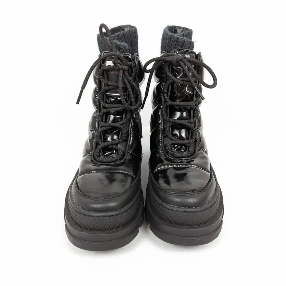 Sam Edelman Black Tabitha Quilted Lace-Up Boot Size 6